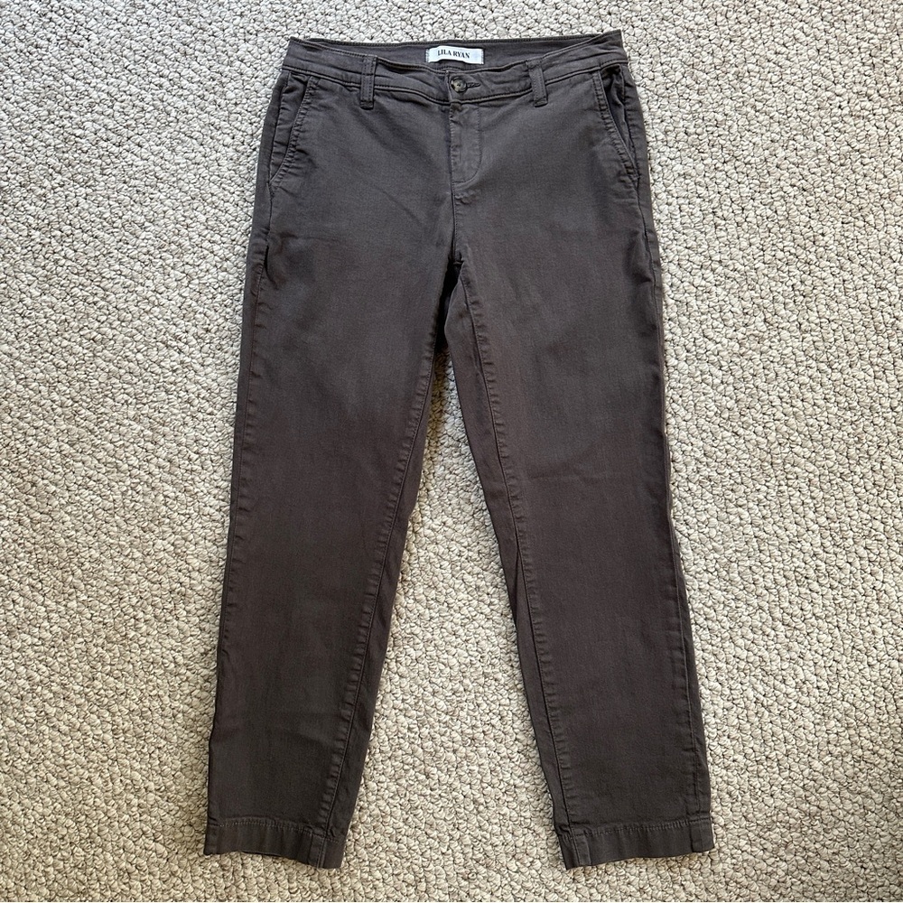 LILA RYAN Chinos Pants Size 4 Casual Cotton Straight Ankle Mocha Brown Women's - Picture 2 of 12